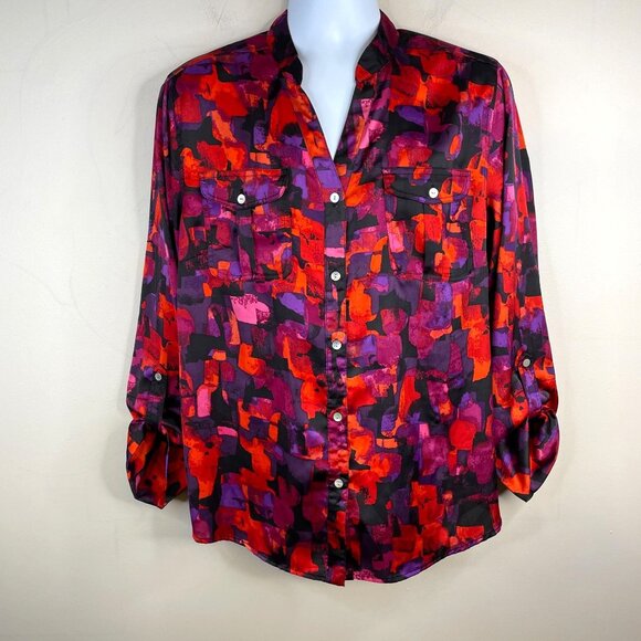 Ruby Rd Tops - Ruby Rd Womens Satin Art To Wear Tunic Top Sz 2X 22 Red Purple Career Going Out